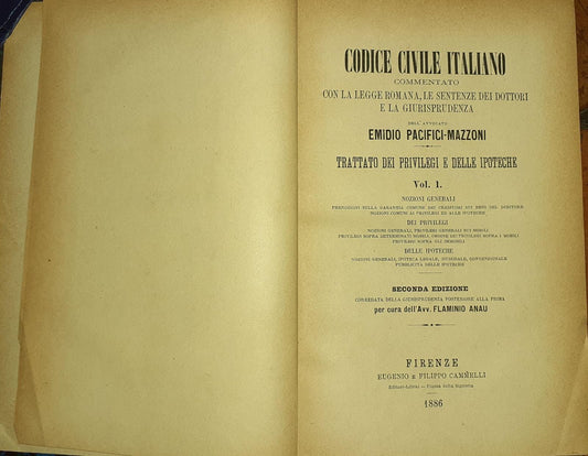 Codice civile italiano. Trattato dei privilegi e delle ipoteche vol 1 - copertina