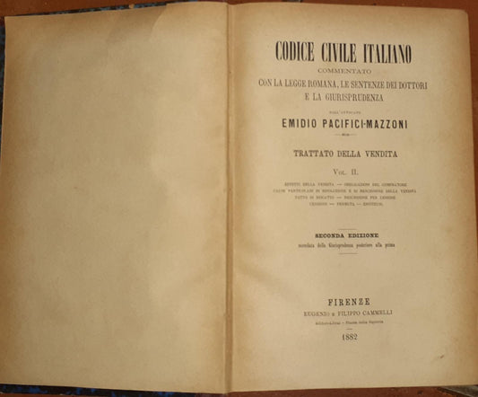 Codice civile italiano. Trattato della vendita Vol II - copertina