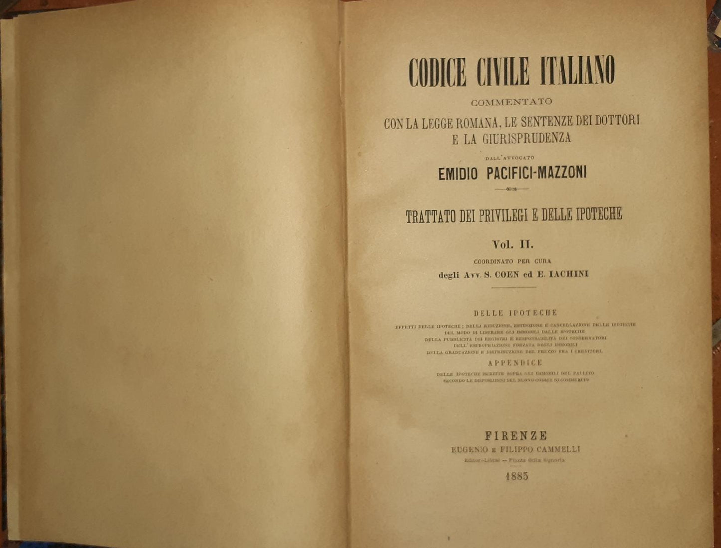Codice civile italiano. Trattato dei privilegi e delle ipoteche Vol II - copertina