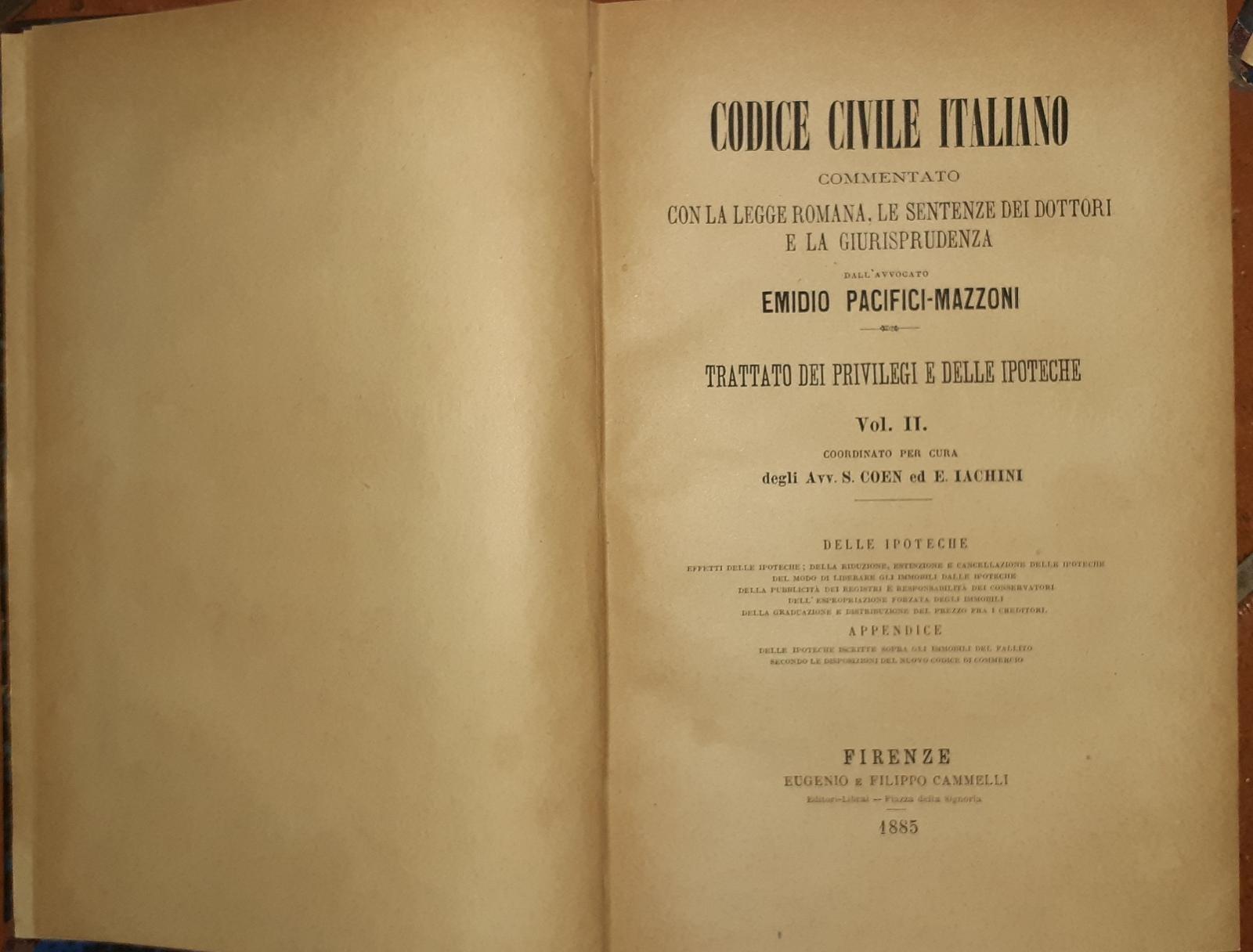 Codice civile italiano. Trattato dei privilegi e delle ipoteche Vol II - copertina