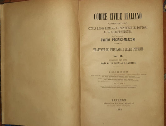 Codice civile italiano. Trattato dei privilegi e delle ipoteche Vol II - copertina