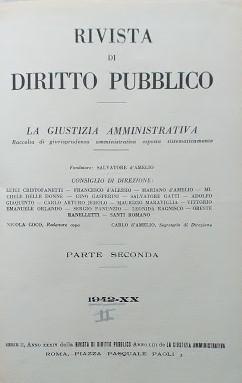 Rivista di Diritto Pubblico. La Giustizia Amministrativa, parte seconda 1942 - copertina