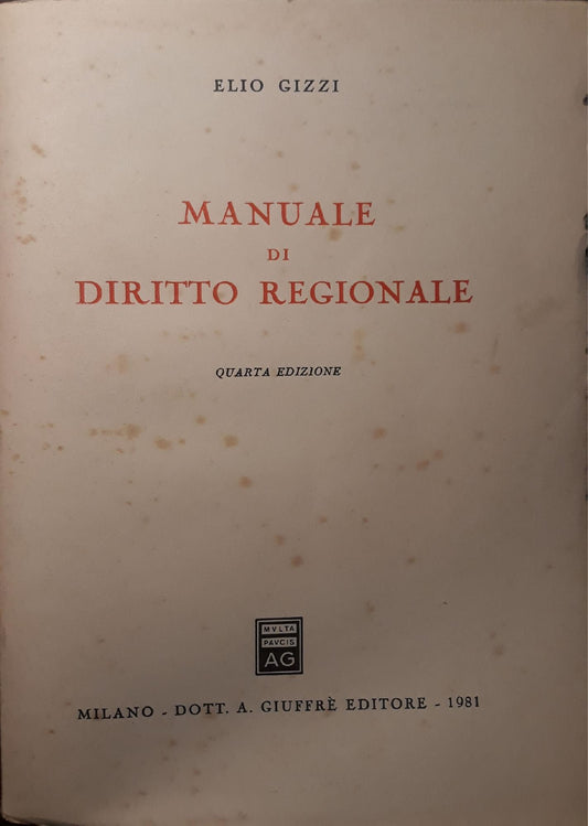 Manuale di diritto regionale - copertina