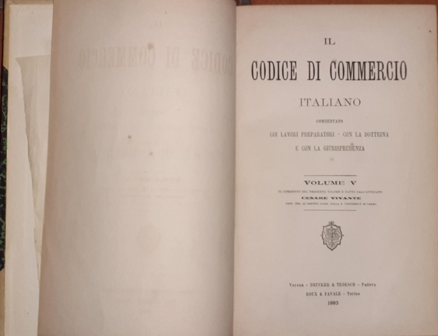 Il Codice di commercio italiano / commentato coi lavori preparatori, con la dottrina e con la giurisprudenza. Volume: v. 5 - copertina
