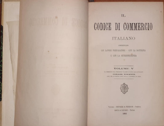 Il Codice di commercio italiano / commentato coi lavori preparatori, con la dottrina e con la giurisprudenza. Volume: v. 5 - copertina
