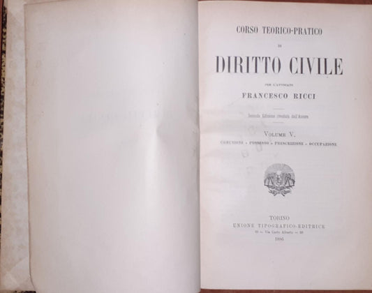 Corso teorico pratico di diritto civile. Volume V Comunione, possesso, prescrizione, occupazione - copertina