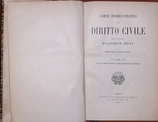 Corso teorico pratico di diritto civile. Volume VI delle obbligazioni e dei contratti in genere - copertina