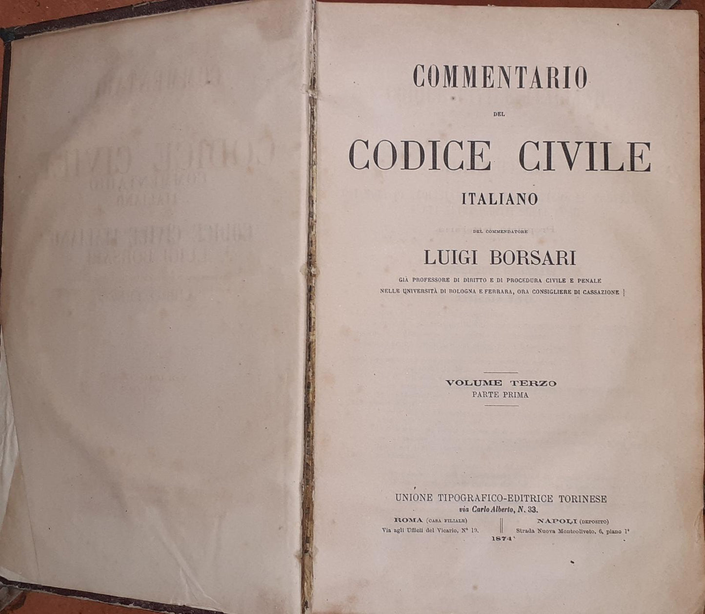 Commentario del codice civile italiano. Volume terzo parte prima - copertina