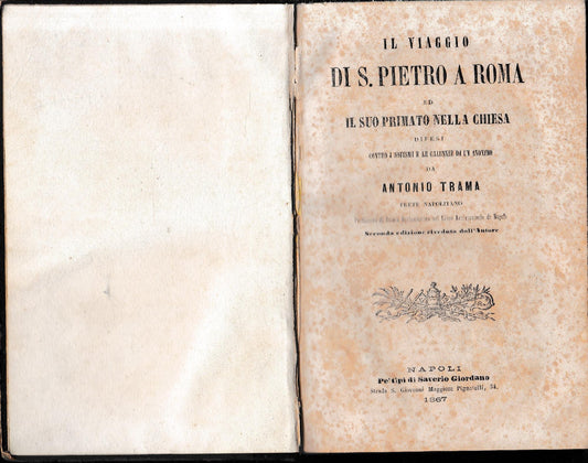 Il viaggio di S. pietro a Roma ed il suo primato nella chiesa difesi contro i sofismi e le calunnie di un anonimo. - copertina