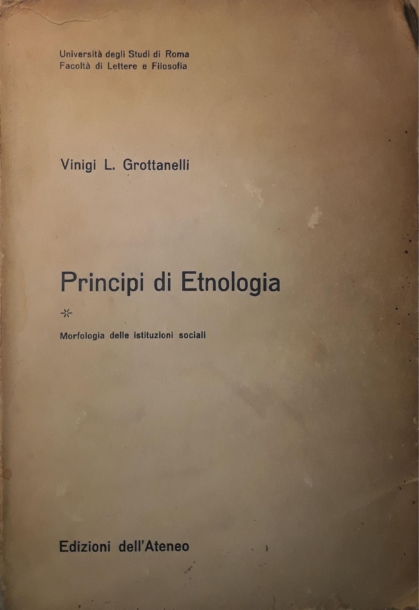 Principi di Etnologia (morfologia delle istituzioni sociali) - copertina