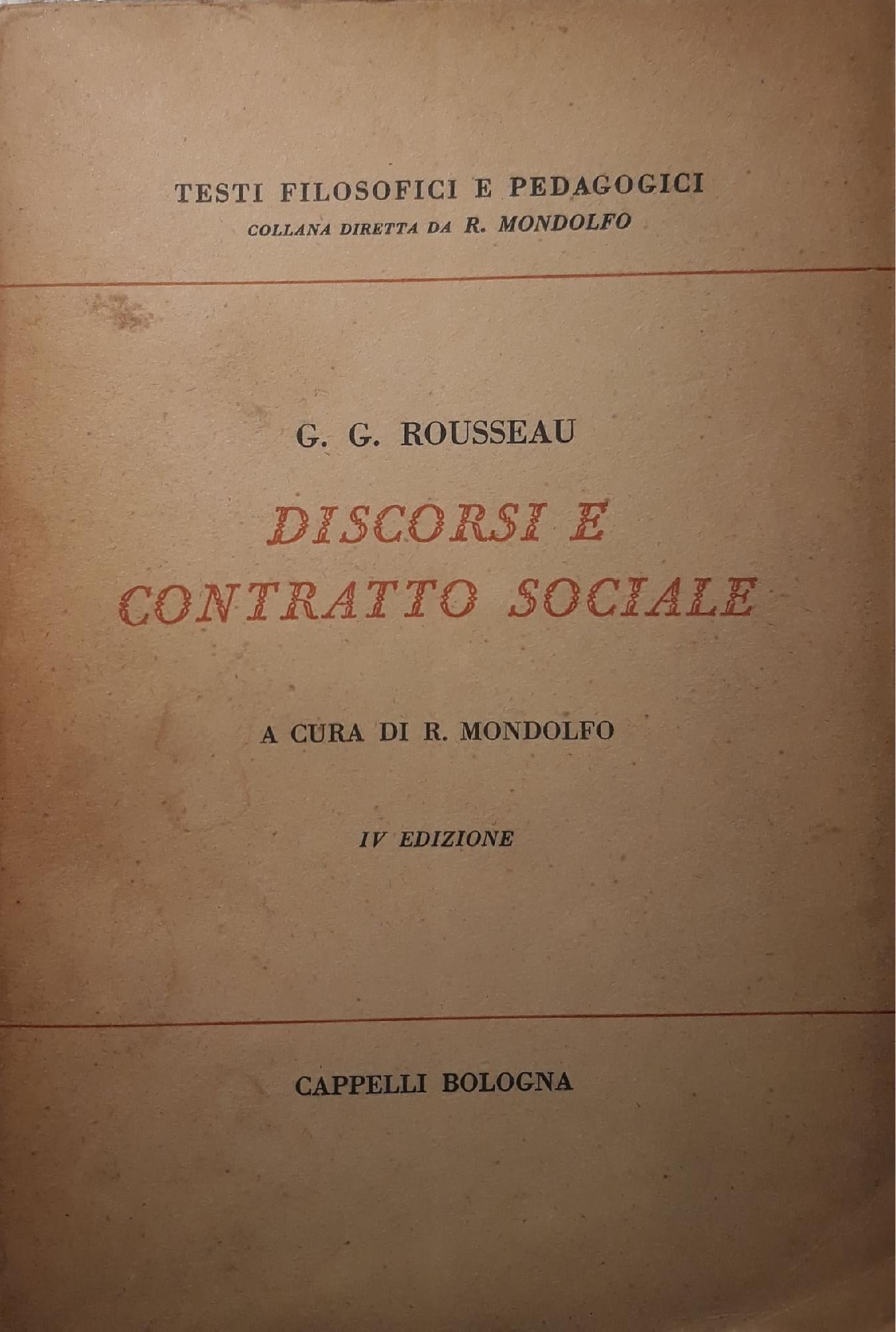 Discorsi e contratto sociale: a cura di R. Mondolfo - copertina