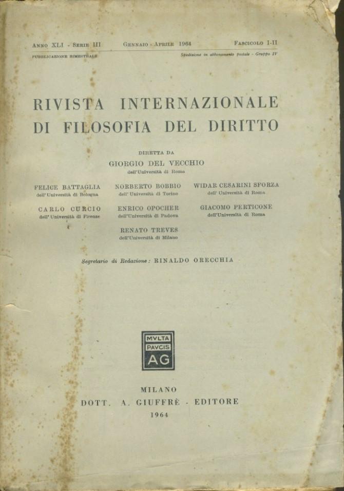 Rivista internazionale di filosofia del diritto. Anno XLI. Serie III. Gennaio - Aprile 1964 - copertina