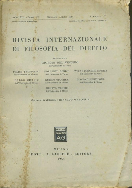 Rivista internazionale di filosofia del diritto. Anno XLI. Serie III. Gennaio - Aprile 1964 - copertina