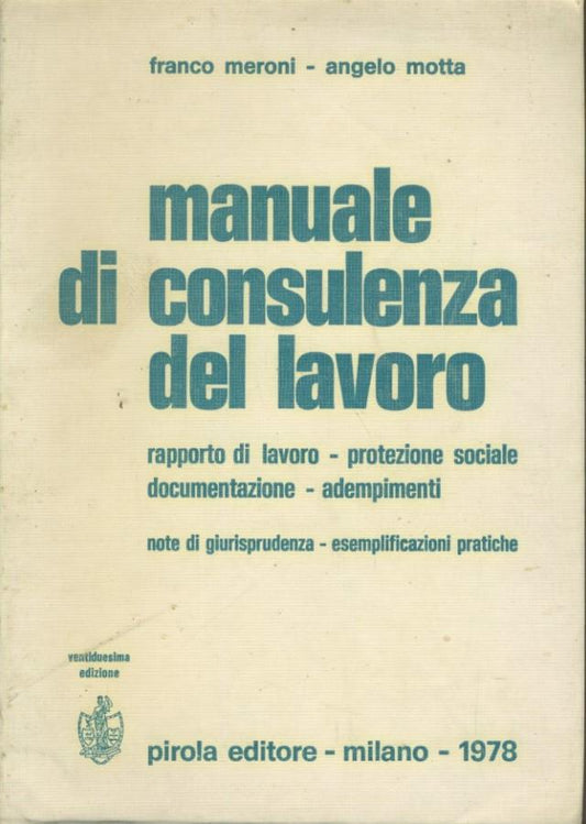 Manuale di consulenza del lavoro - copertina