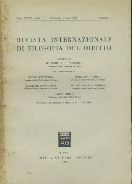 Rivista internazionale di filosofia del diritto. Anno XXXII. Serie III. Settembre - Ottobre 1955 - copertina