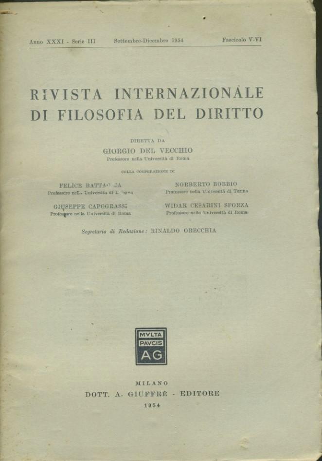 Rivista internazionale di filosofia del diritto. Anno XXXI. Serie III. Settembre - Dicembre 1954 - copertina