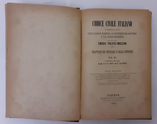Codice civile italiano commentato con la legge romana. Trattato dei privilegi e delle ipoteche  Vol II - copertina