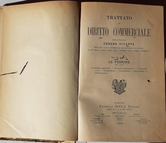 Trattato di diritto commerciale Vol II Parte I. Le persone - copertina