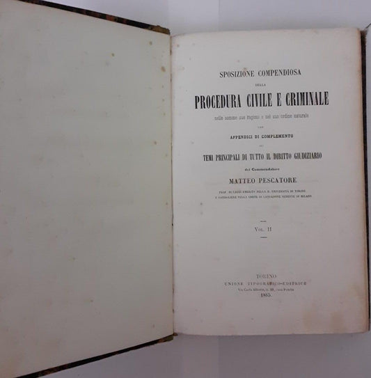 Sposizione compendiosa della procedura civile e criminale Vol II Parte I e II - copertina