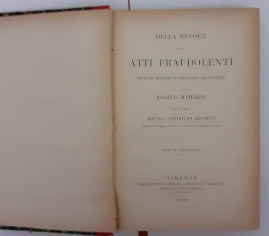 Della revoca degli atti fraudolenti - copertina