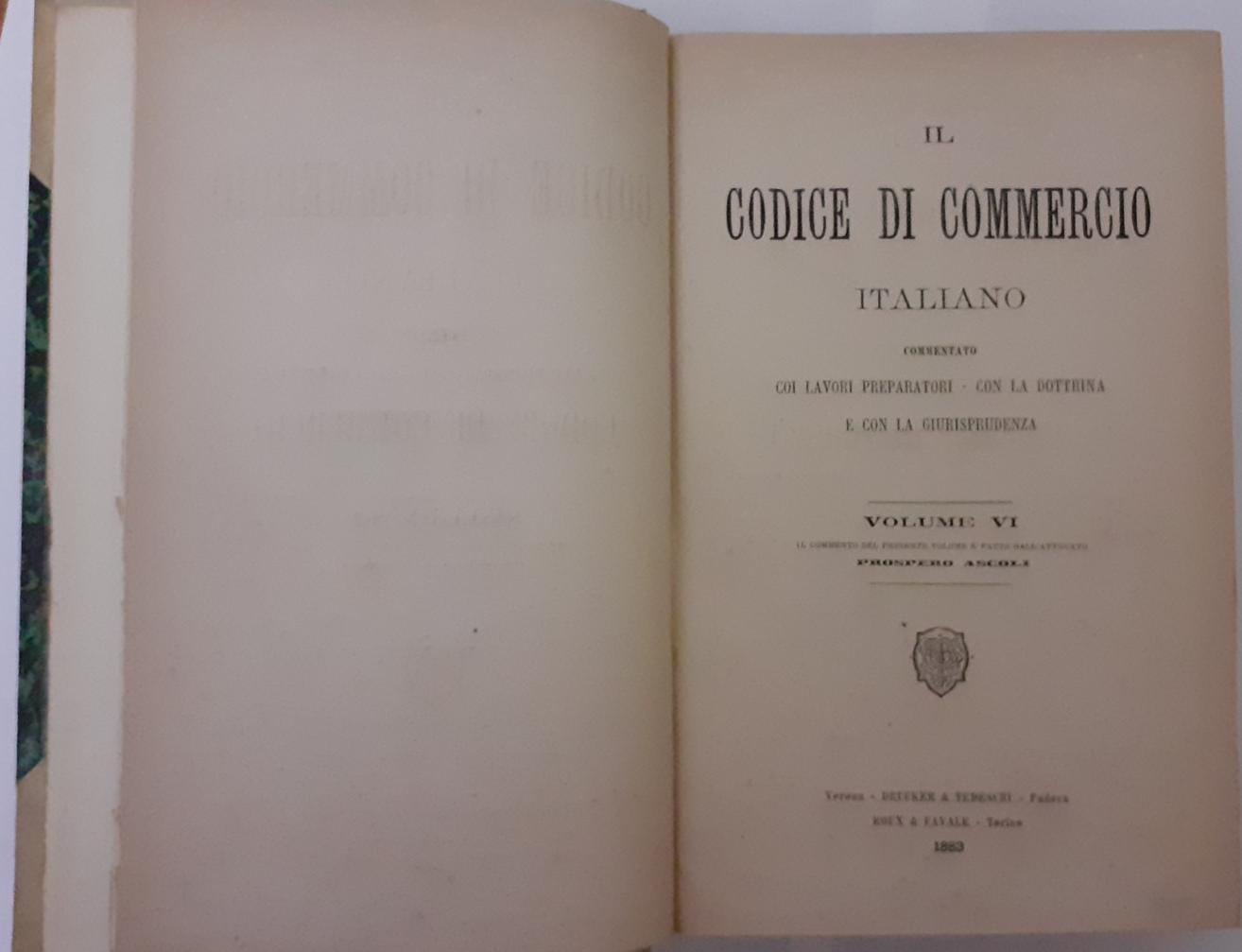 Il codice di commercio italiano Volume Vi - copertina