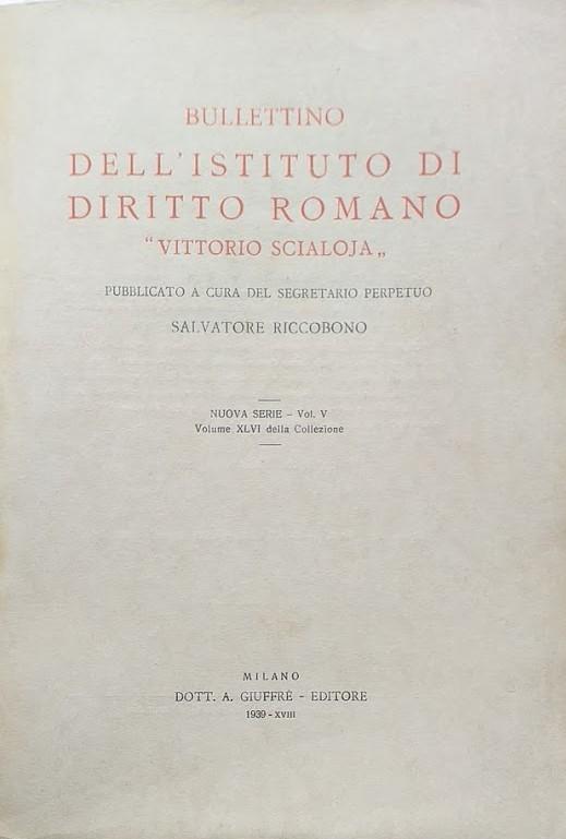 Bullettino dell'Istituto di Diritto Romano "Vittorio "Scialoja", vol. 5 - copertina