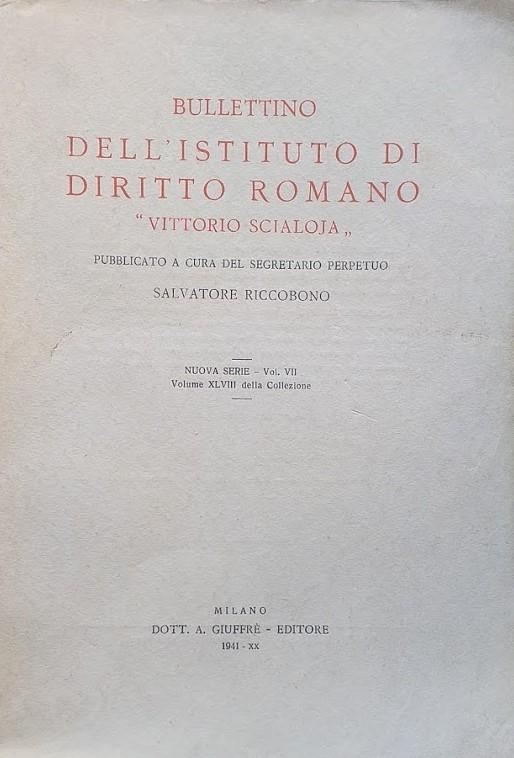 Bullettino dell'Istituto di Diritto Romano "Vittorio Scialoja", nuova serie vol. VII - copertina