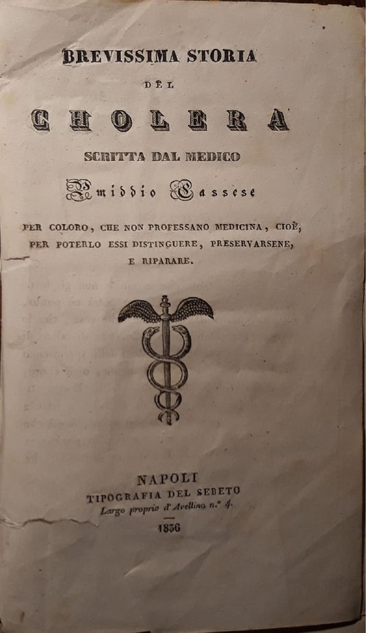 Brevissima storia del cholera scritta dal medico Emiddio Cassese - copertina