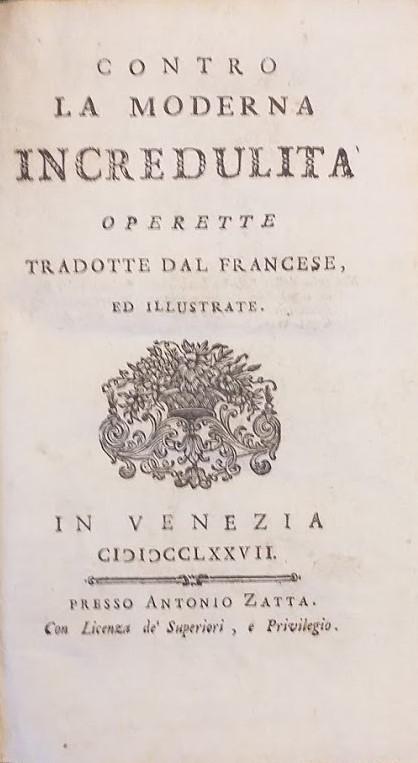 Contro la moderna incredulità. Operette tradotte dal francese ed illustrate - copertina