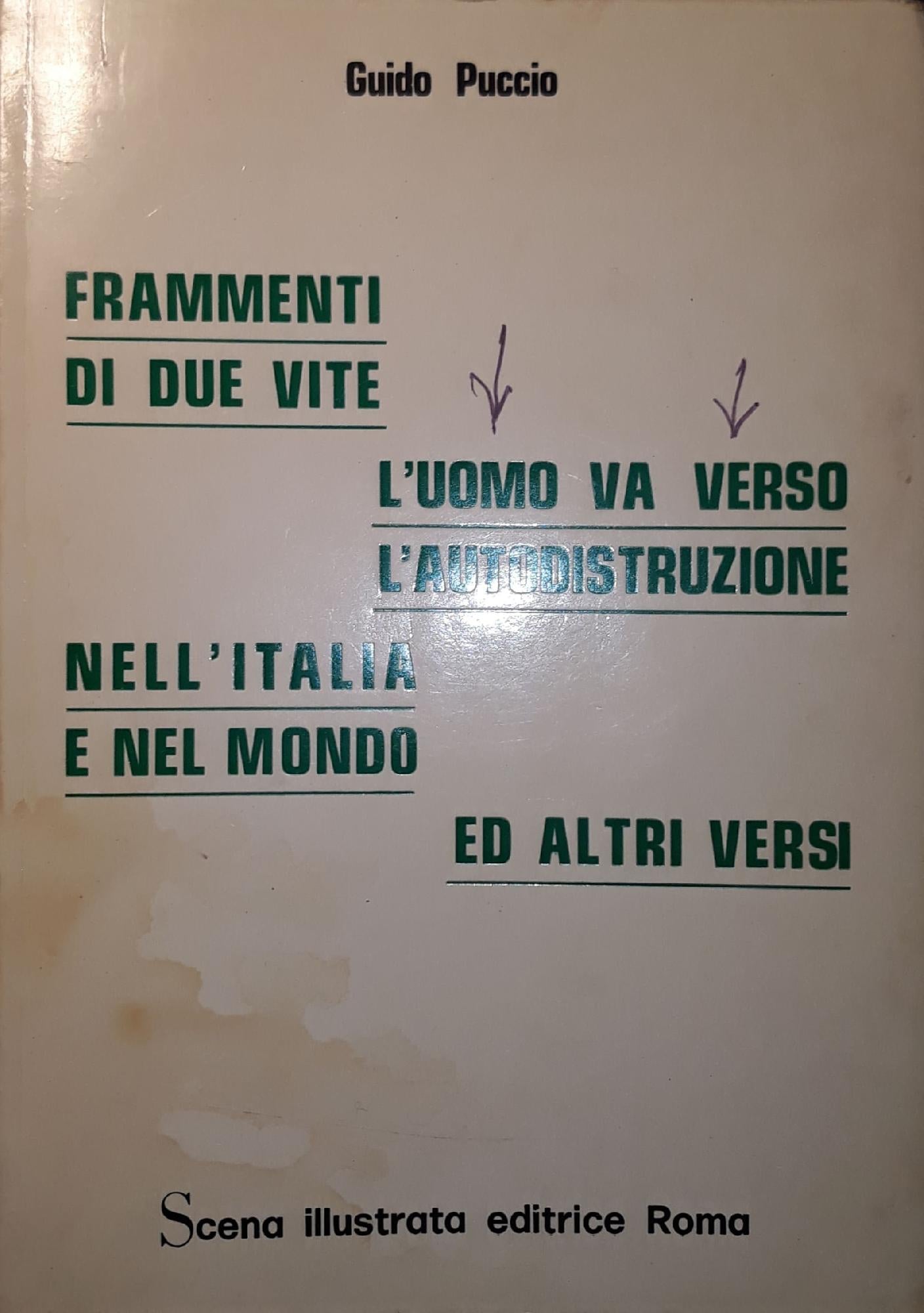 Frammenti di due vite, l'uomo va verso l'autodistruzione, nell'Italia e nel mondo ed altri versi - copertina