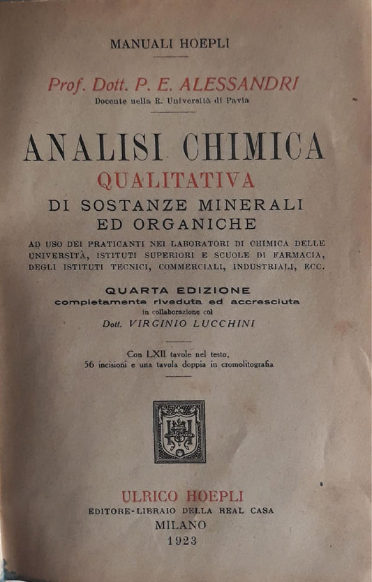Analisi Chimica qualitativa di sostanze minerali ed organiche - copertina