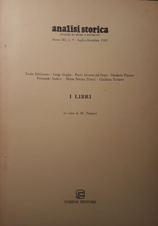 Analisi Storica: Anno III, n.5 luglio-dicembre 1985 - copertina