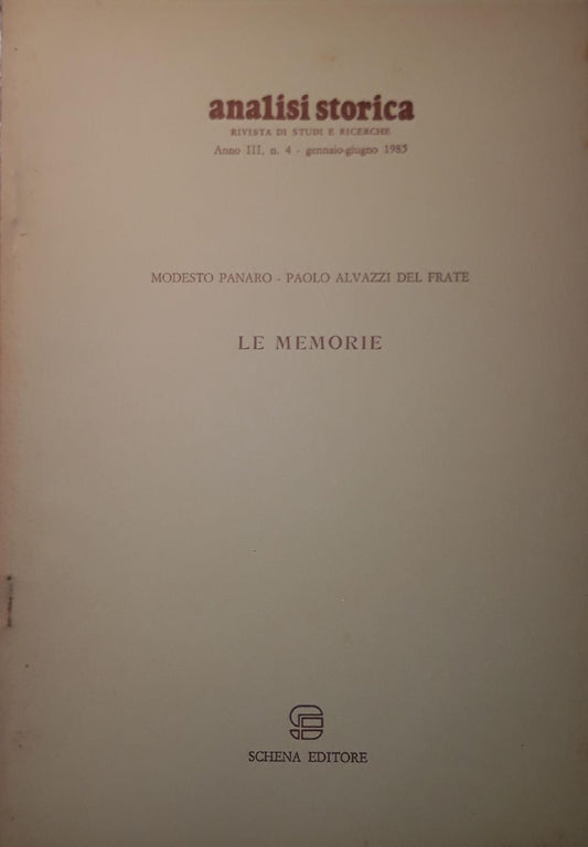 Analisi storica. Le memorie: gennaio-giugno 1985 - copertina