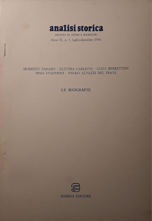 Analisi storica: Le biografie (estratto del n.3 Luglio - Dicembre 1984) - copertina
