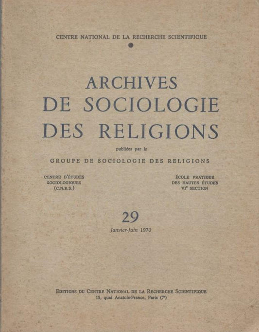 Archives de sociologie des religions, 29 Janvier-Juin 1970 - copertina
