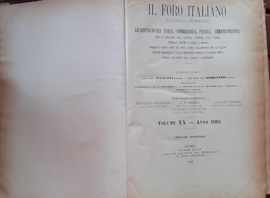 Il Foro Italiano. Raccolta generale giurisprudenza civile, commerciale, penale, amministrativa. Volume XX - copertina