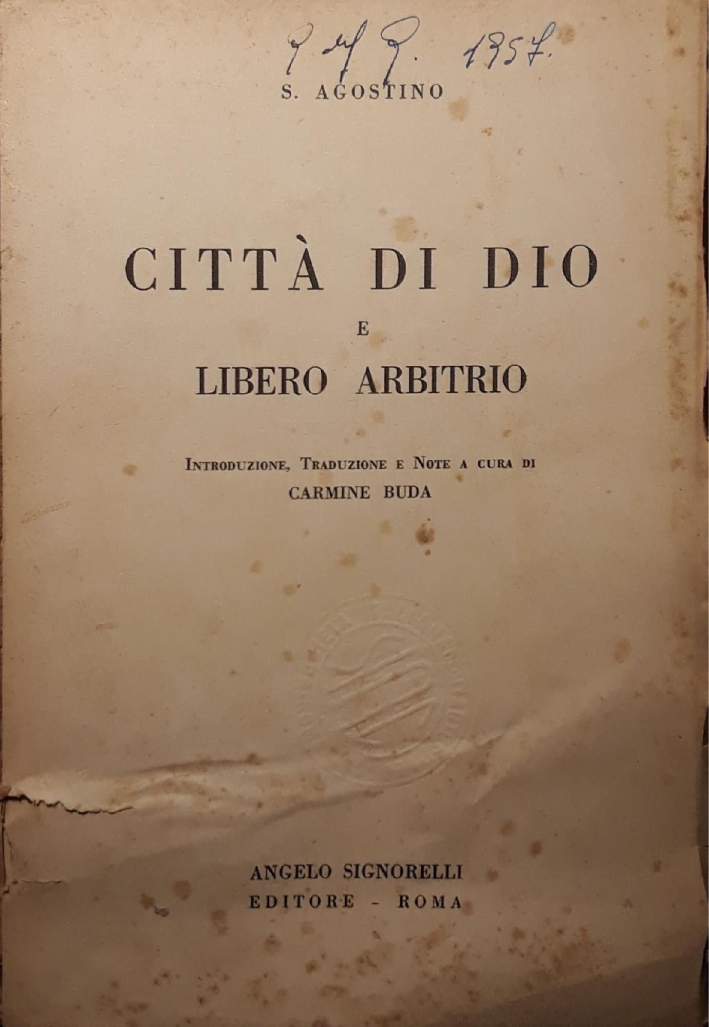 Città di Dio e libero arbitrio - copertina