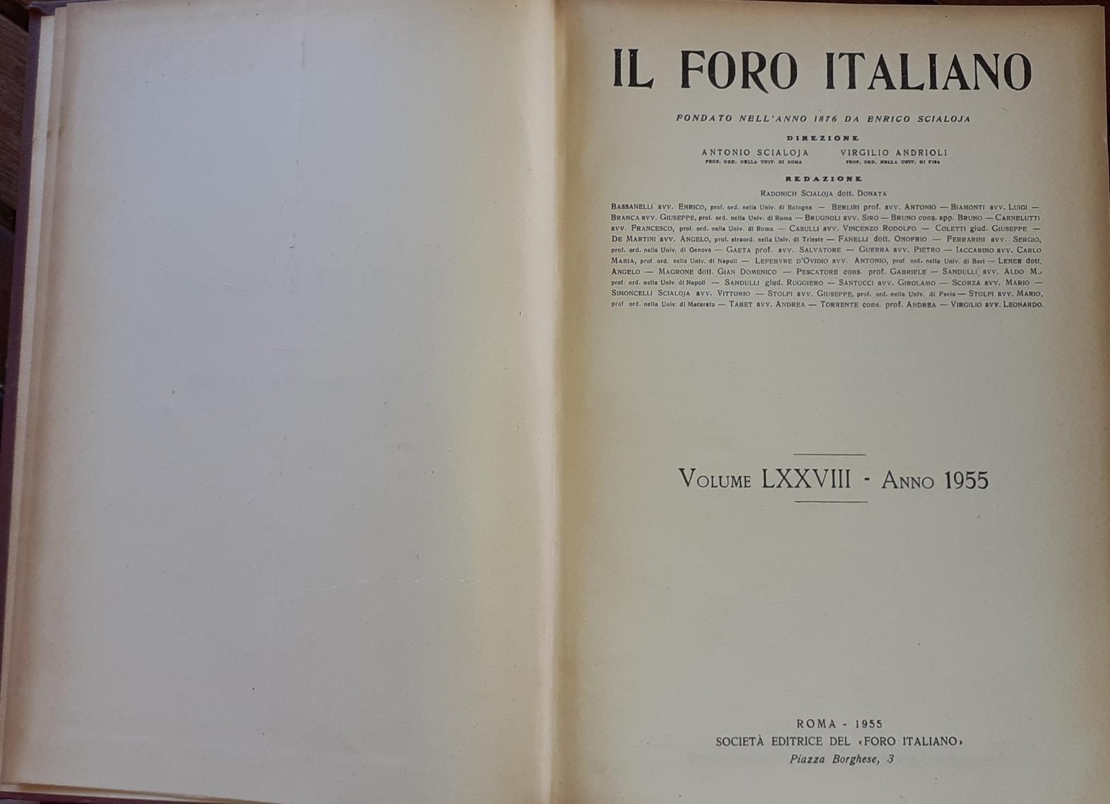 Il Foro Italiano. (Volume LXXVIII) - copertina