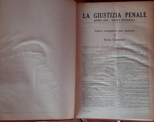 La giustizia penale anno 1954 indici generali - copertina