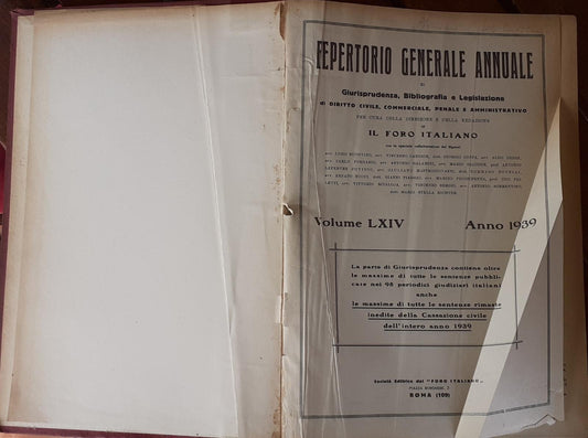 Repertorio generale annuale di giurisprudenza, bibliografica e legislazione di diritto civile, commerciale, penale e amministrativo - copertina