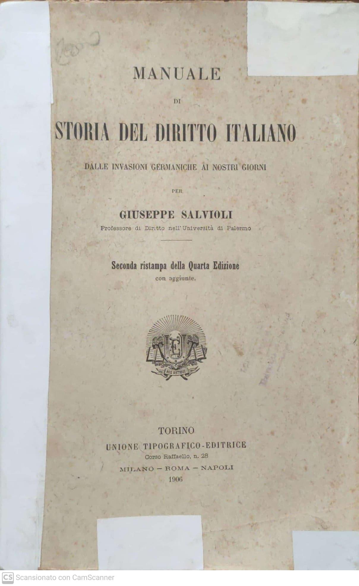 Manuale di storia del diritto italiano, dalle invasioni Germaniche ai nostri giorni - copertina