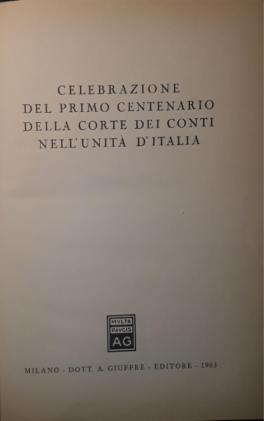 Celebrazione del primo centenario della Corte dei Conti nell'unità d'Italia - copertina