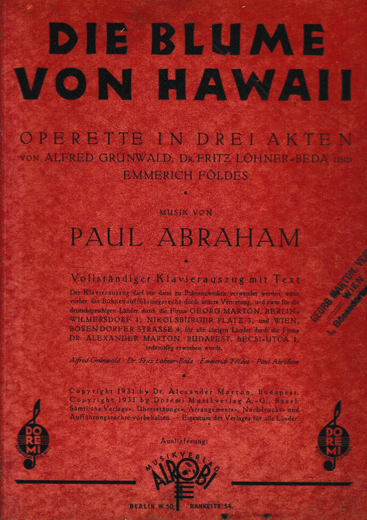 Die blume von Hawaii - copertina
