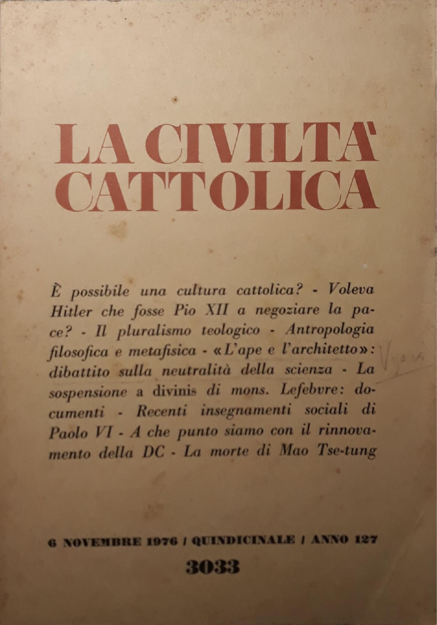 La civiltà cattolica (n.21 novembre 1976) - copertina