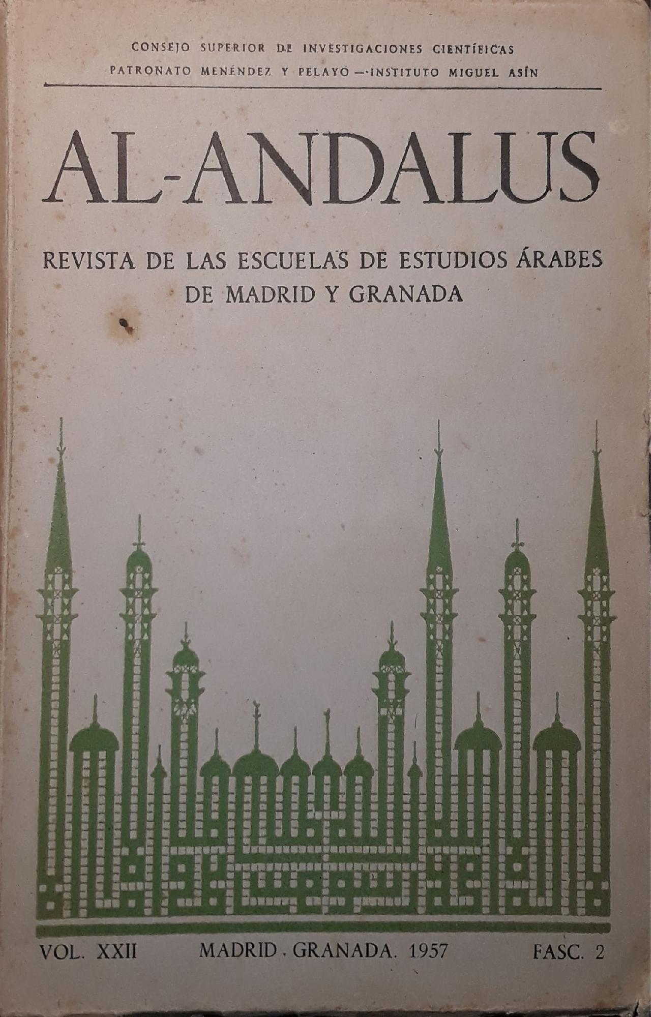 Al-Andalus (vol.XXII, fasc. 2, 1957) - copertina