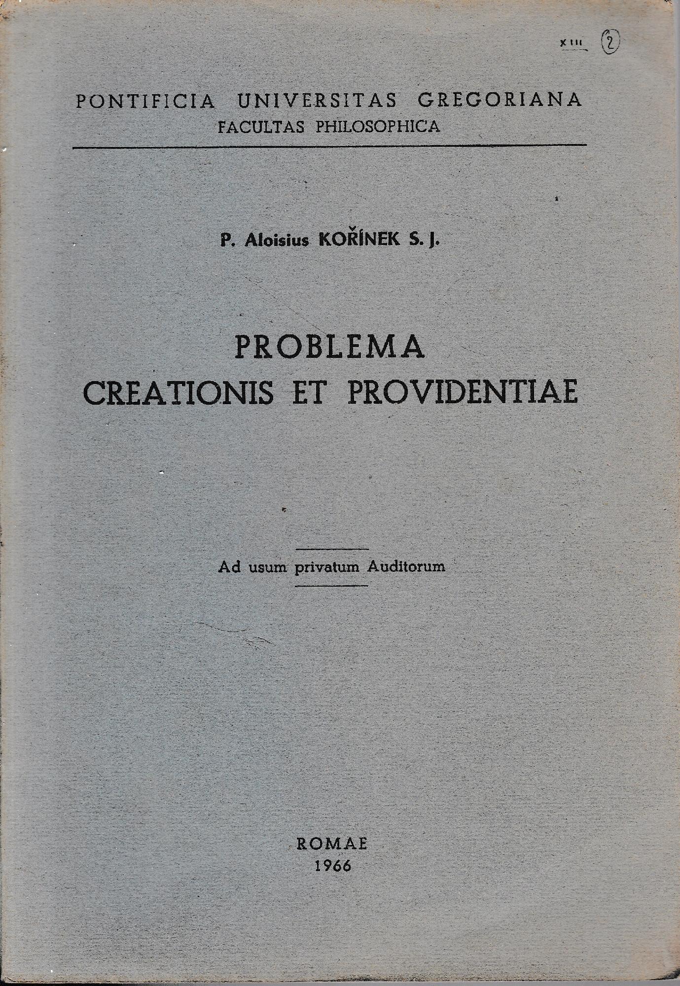 Problema creationis et providentiae - copertina
