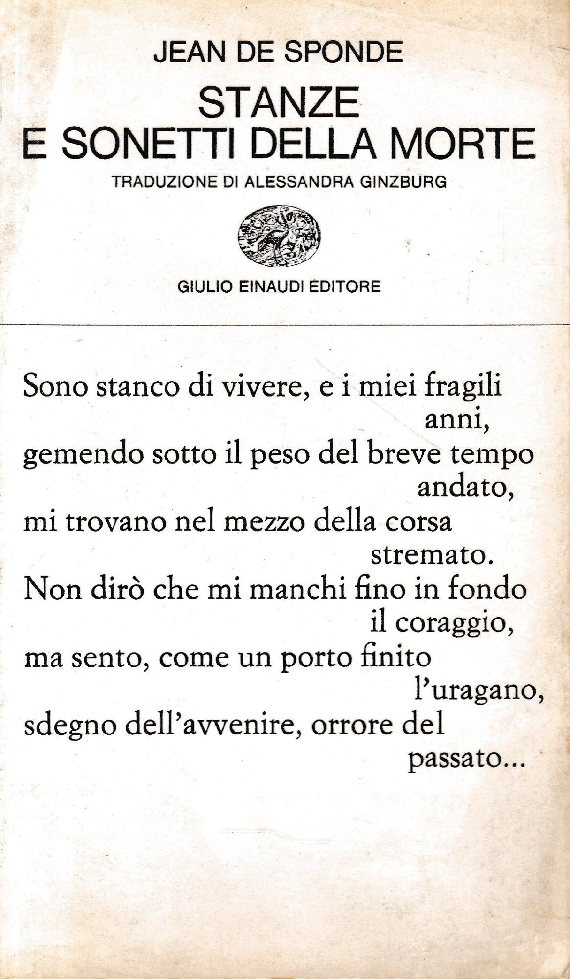 Stanze e sonetti della morte. Testo francese a fronte. - copertina