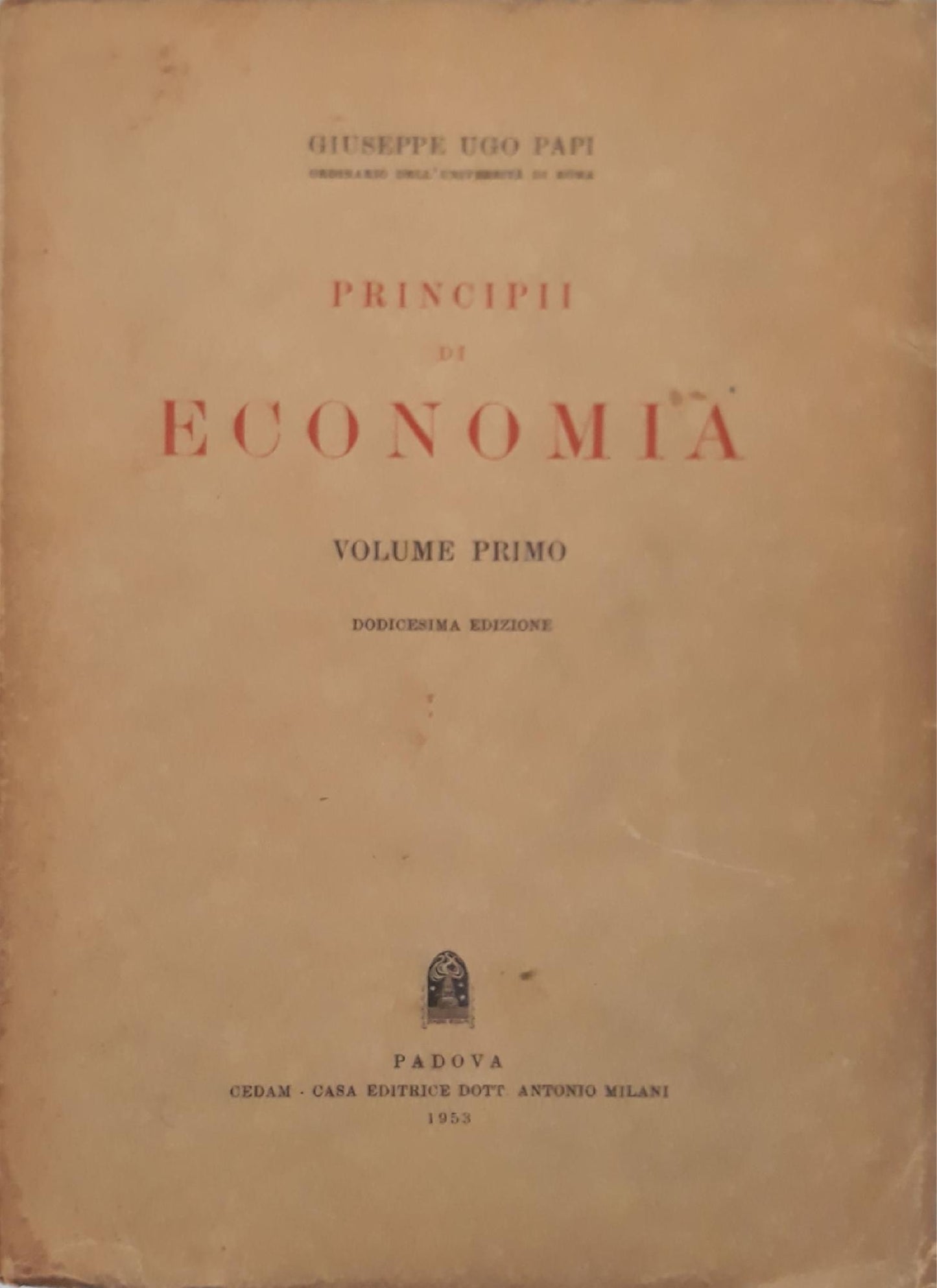 Principii di Economia (volume primo) - copertina
