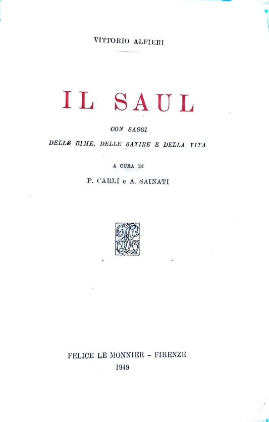 Il Saul: con saggi delle rime, delle satire e della vita - copertina