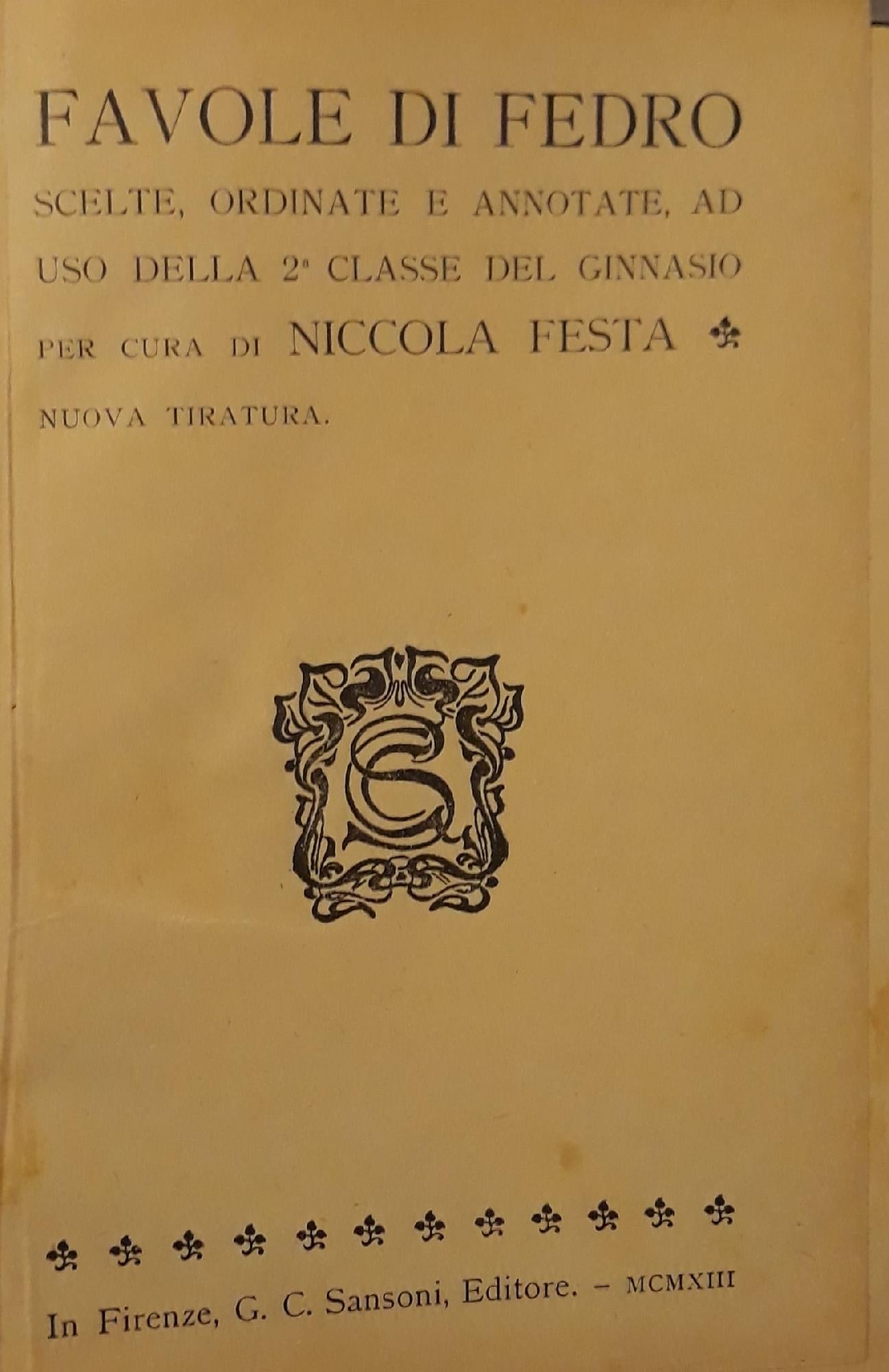 Favole di Fedro scelte ordinate e annotate - copertina